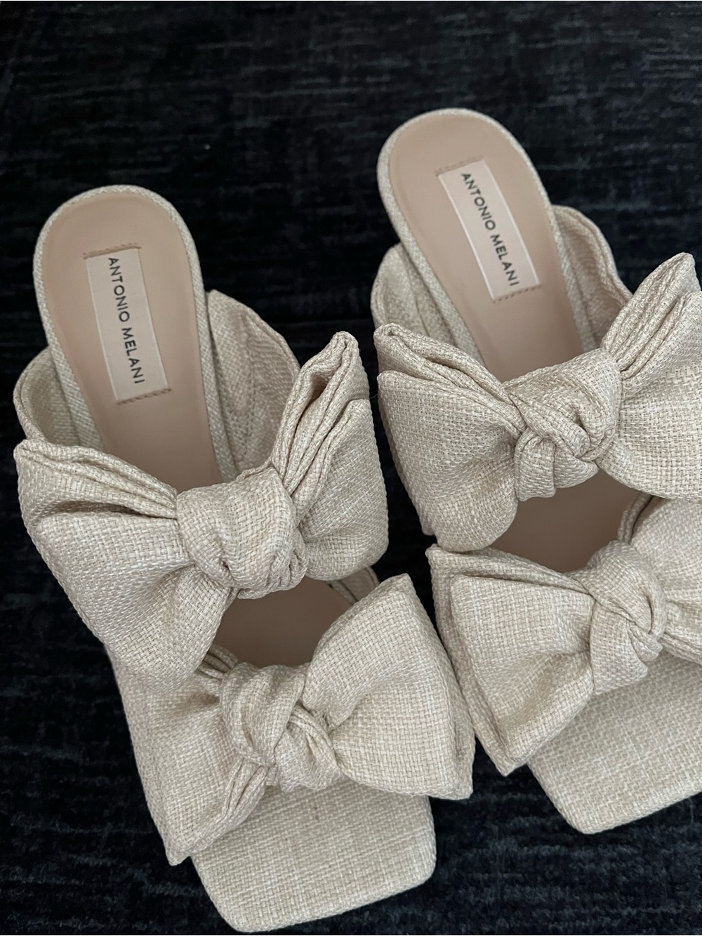 ANTONIO MELANI Cream Knotted Bow Slide Mules - Picture 3 of 7